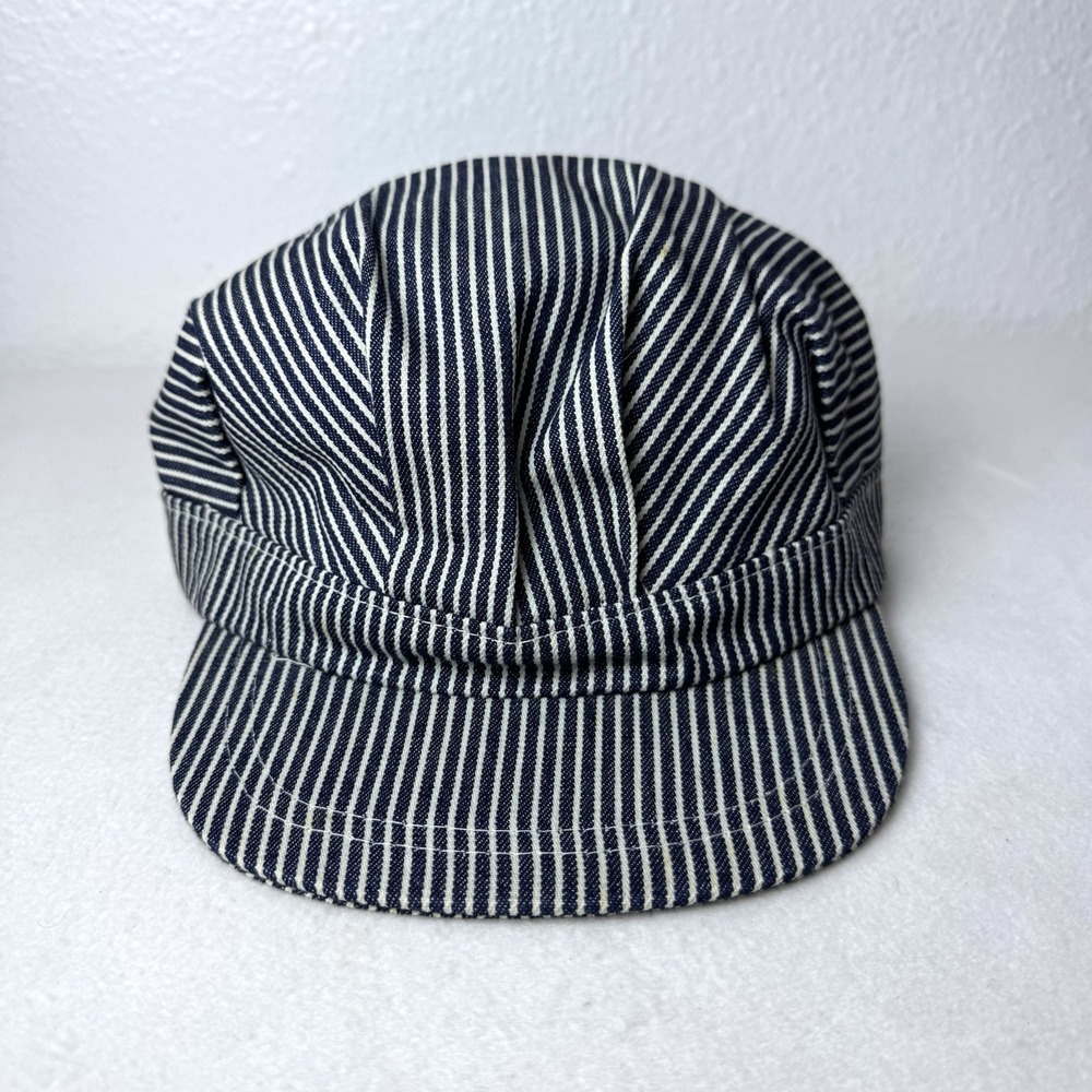 Vintage Boys Hat Hickory Stripe Railroad Conductor Cap Snapback Train Taiwan